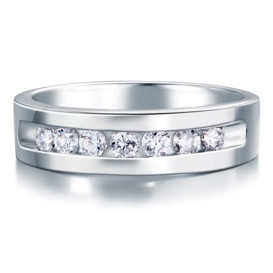 Men's Wedding Band Simulated Diamond Ring - View 3 | SelinJewels