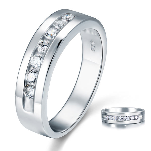 Men's Wedding Band Solid Sterling 925 Silver Simulated Diamond Ring | SelinJewels
