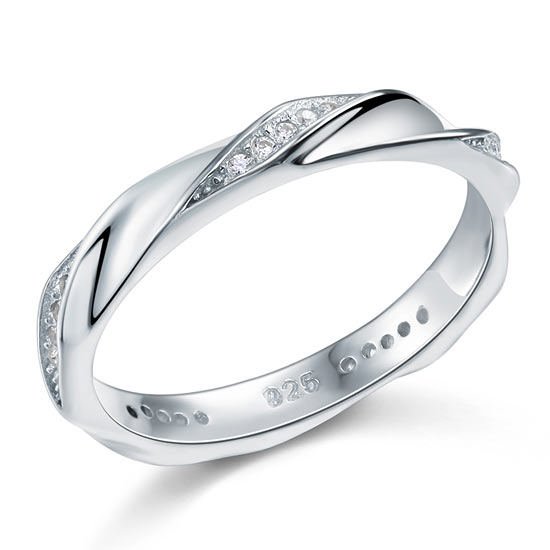 Simulated Diamond Solid Sterling Silver Twist Ring - View 5 | SelinJewels
