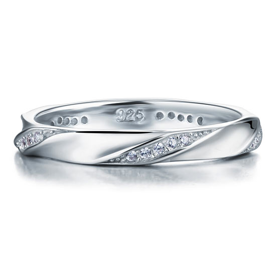 Simulated Diamond Solid Sterling Silver Twist Ring - View 3 | SelinJewels