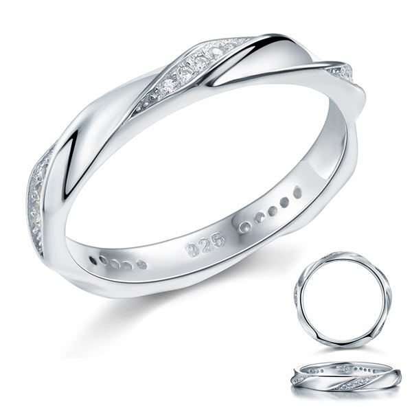 Simulated Diamond Solid Sterling 925 Silver Twist Ring | SelinJewels