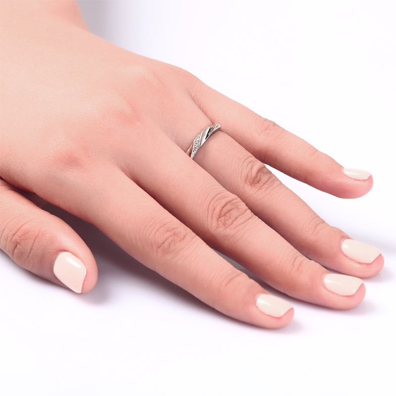 Simulated Diamond Solid Sterling Silver Twist Ring - View 2 | SelinJewels