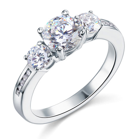 3 Stone Simulated Diamond Solid Sterling Silver Ring - View 5 | SelinJewels