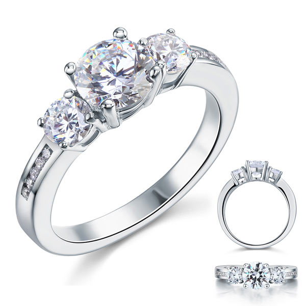 3 Stone Simulated Diamond Solid Sterling 925 Silver Ring | SelinJewels