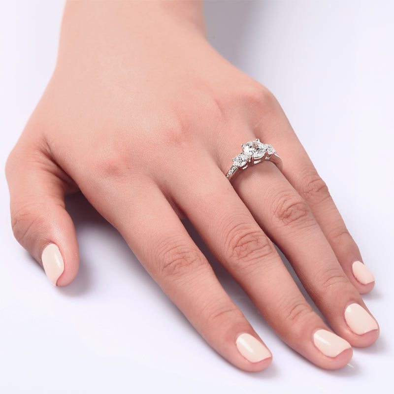 3 Stone Simulated Diamond Solid Sterling Silver Ring - View 2 | SelinJewels