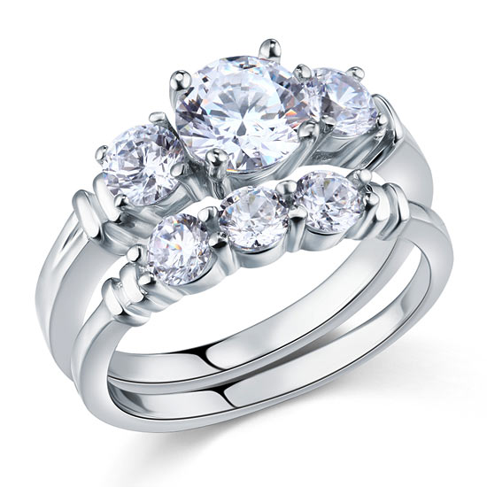 Simulated Diamond 2-Pc Solid Sterling Silver Ring Set - View 5 | SelinJewels