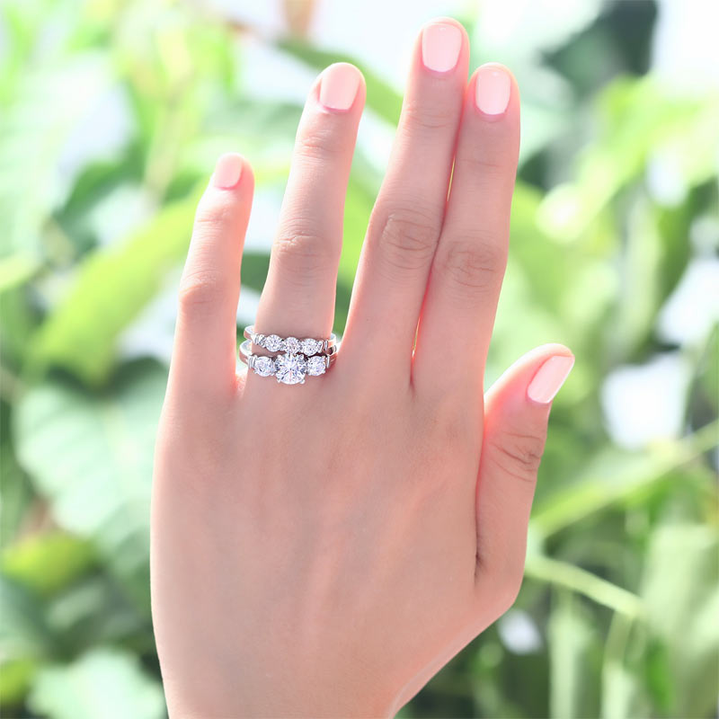 Simulated Diamond 2-Pc Solid Sterling 925 Silver Ring Set