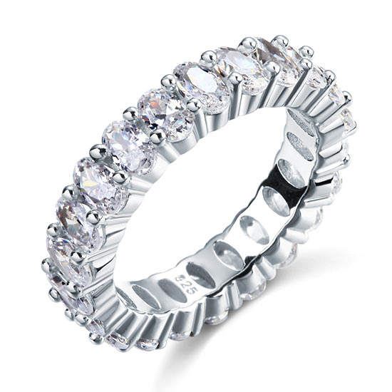 Oval Cut Eternity Solid Sterling 925 Silver Wedding Ring Band Jewelry