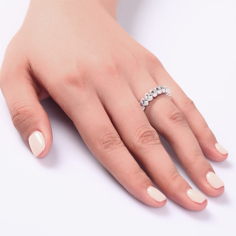 Oval Cut Eternity Solid Sterling 925 Silver Wedding Ring Band Jewelry