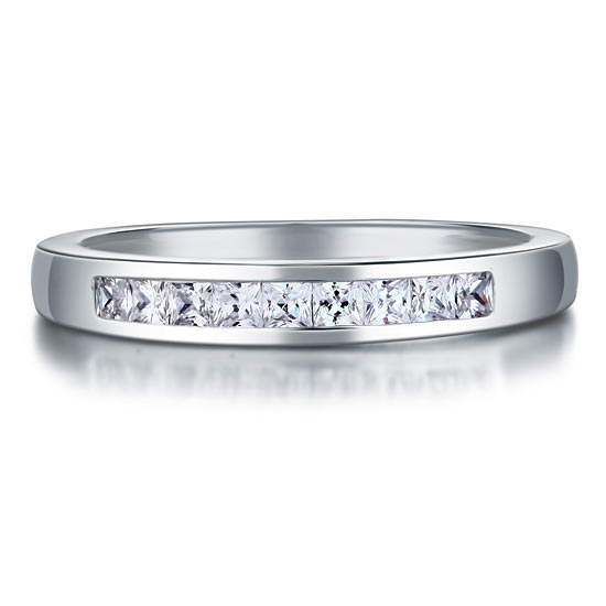 Channel Set Princess Cut Solid Sterling Silver Ring - View 4 | SelinJewels