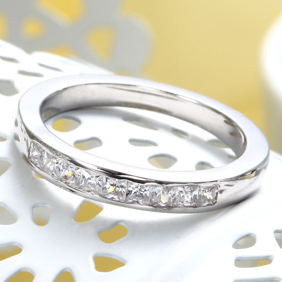 Channel Set Princess Cut Solid Sterling Silver Ring - View 3 | SelinJewels