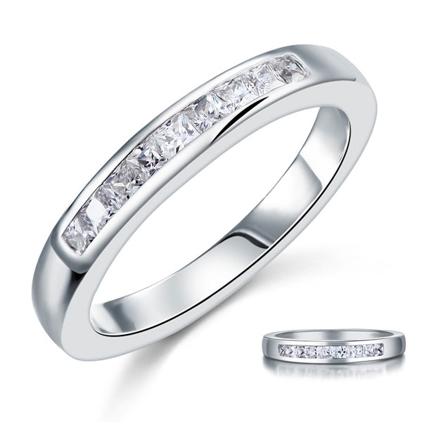 Channel Set Princess Cut Solid Sterling 925 Silver Ring | SelinJewels