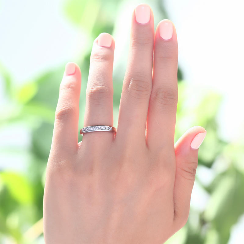 Channel Set Princess Cut Solid Sterling Silver Ring - View 2 | SelinJewels
