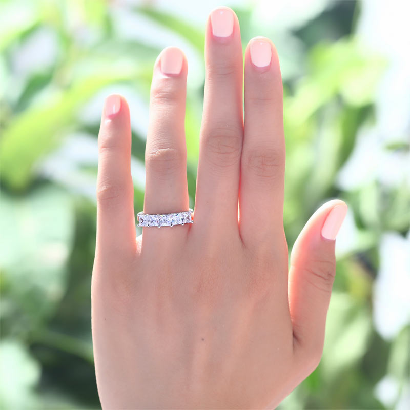 Princess Cut Five Stone Bridal Wedding Band Ring - View 2 | SelinJewels