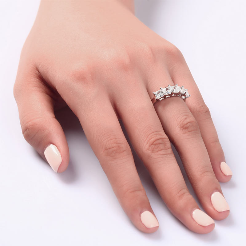 Princess Cut Five Stone 1.25 Ct Solid 925 Sterling Silver Bridal Wedding Band Ring Jewelry