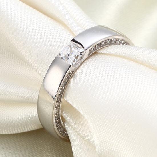 Princess Cut Simulated Diamond Solid Sterling Silver Ring - View 3 | SelinJewels