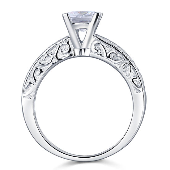 Vintage Style 1 Carat Simulated Diamond Engagement Ring - View 4 | SelinJewels
