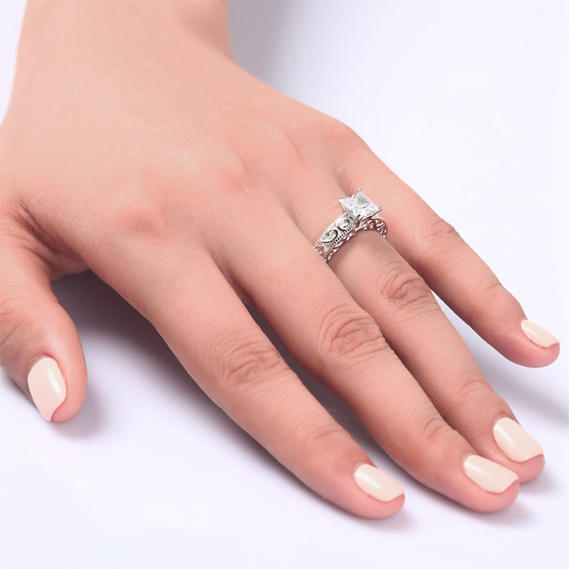 Vintage Style 1 Carat Simulated Diamond Engagement Ring - View 2 | SelinJewels