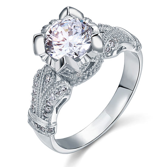 Vintage Victorian Style 2 Carat Simulated Diamond Engagement Ring - View 5 | SelinJewels