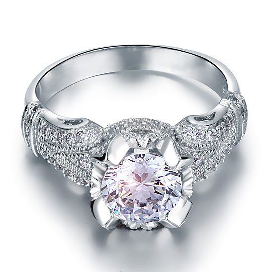 Vintage Victorian Style 2 Carat Simulated Diamond Engagement Ring - View 3 | SelinJewels