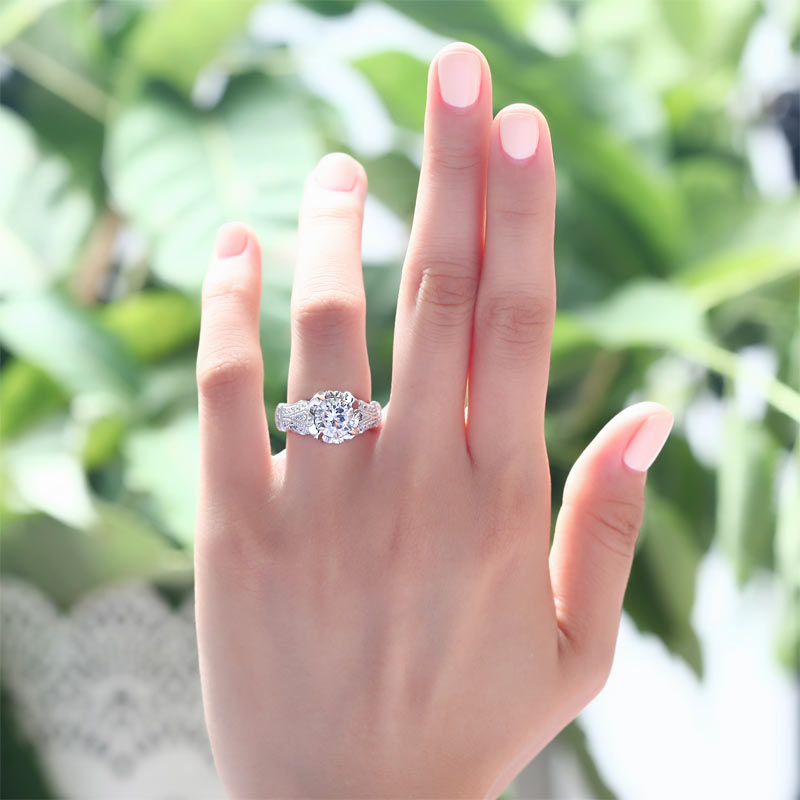 Vintage Victorian Style 2 Carat Simulated Diamond Engagement Ring - View 2 | SelinJewels