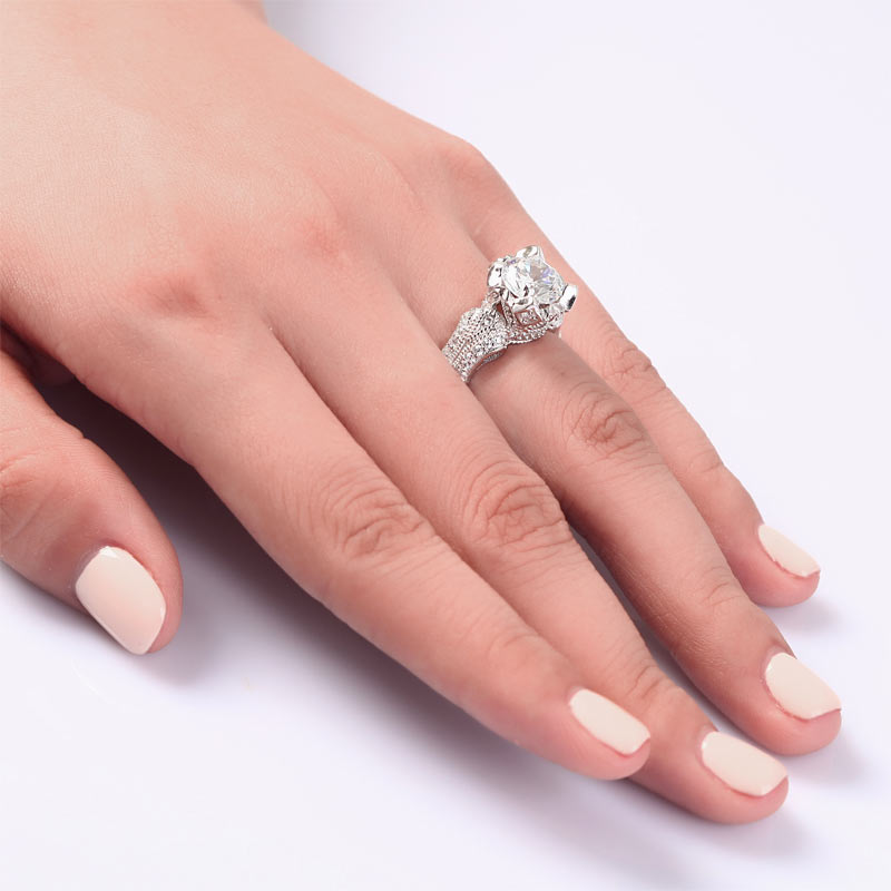 Vintage Victorian Style 2 Carat Simulated Diamond Solid 925 Sterling Silver Wedding Engagement Ring