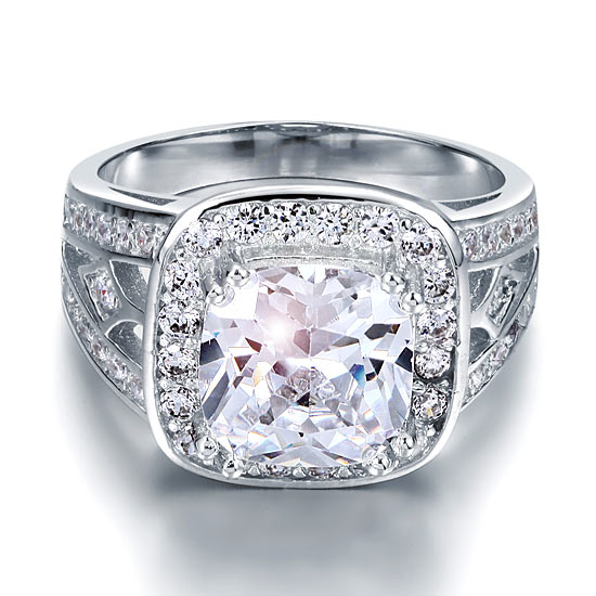 Art Deco Vintage Style 4 Carat Cushion Simulated Diamond Ring - View 3 | SelinJewels
