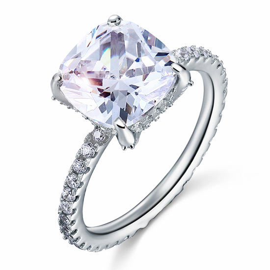 5 Carat Cushion Cut Simulated Diamond Promise Ring - View 5 | SelinJewels