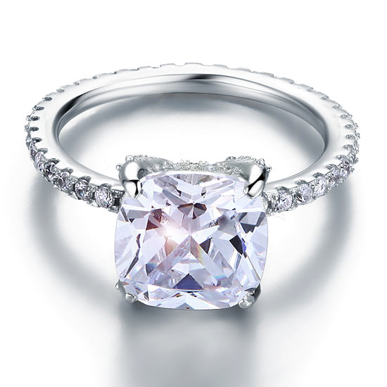 5 Carat Cushion Cut Simulated Diamond Promise Ring - View 3 | SelinJewels