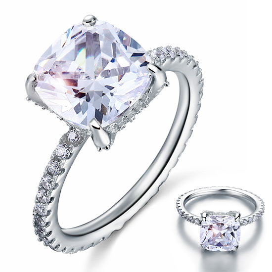 5 Carat Cushion Cut Simulated Diamond 925 Sterling Silver Promise Engagement Ring | SelinJewels