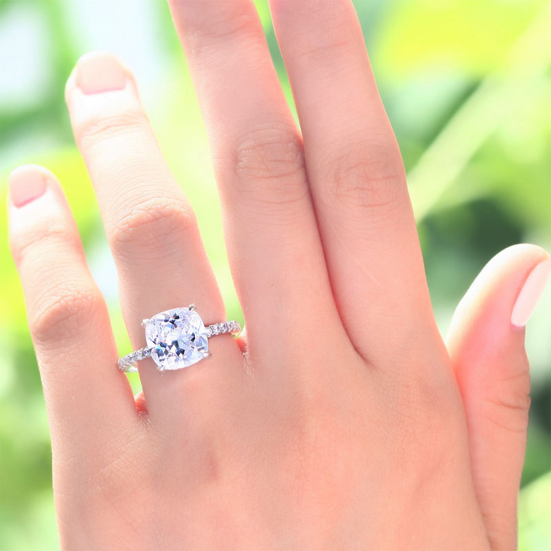 5 Carat Cushion Cut Simulated Diamond Solid 925 Sterling Silver Wedding Engagement Promise Ring Jewelry