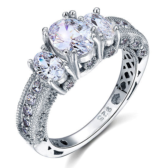 Vintage Style 2 Carat Simulated Diamond Solid 925 Sterling Silver Wedding Engagement Ring