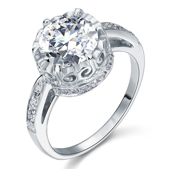 Vintage Style 2.5 Ct Solid 925 Sterling Silver Wedding Engagement Ring Jewelry