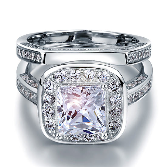 Vintage Style 2 Carat Simulated Diamond 2-Pc Bridal Ring Set - View 3 | SelinJewels