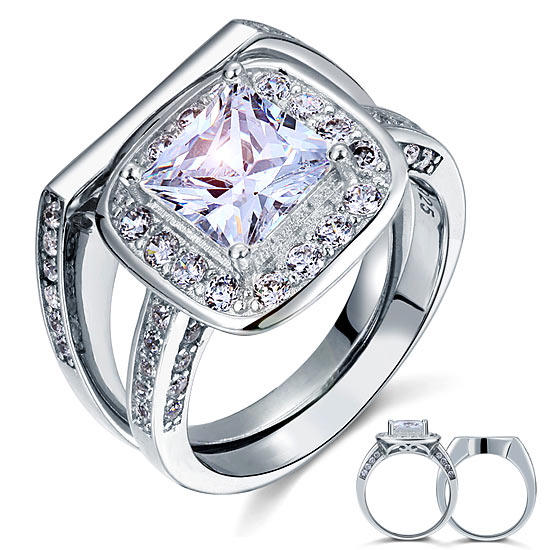 Vintage Style 2 Carat Simulated Diamond Sterling 925 Silver 2-Pc Bridal Ring Set | SelinJewels