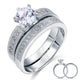 Vintage Style 1.25 Solitaire Simulated Diamond Solid Sterling 925 Silver 2-Pc Bridal Wedding Engagement Ring Set
