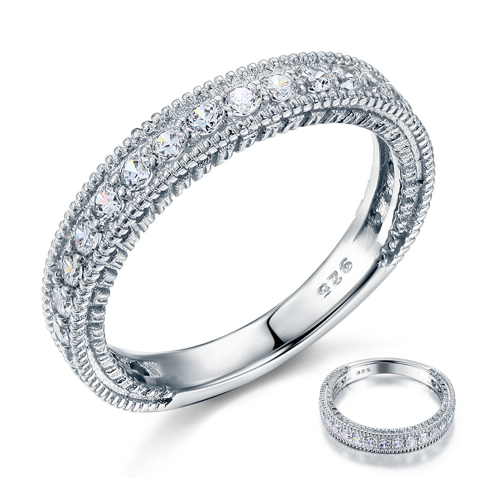 Vintage Style Art Deco Simulated Diamond Sterling 925 Silver Band Eternity Ring | SelinJewels