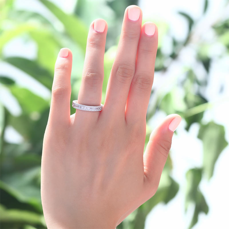 Vintage Style Art Deco Simulated Diamond Solid Sterling 925 Silver Band Wedding Eternity Ring