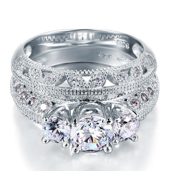 Vintage Victorian Art Deco 1.5 Carat Simulated Diamond 2-Pcs Ring Set - View 3 | SelinJewels