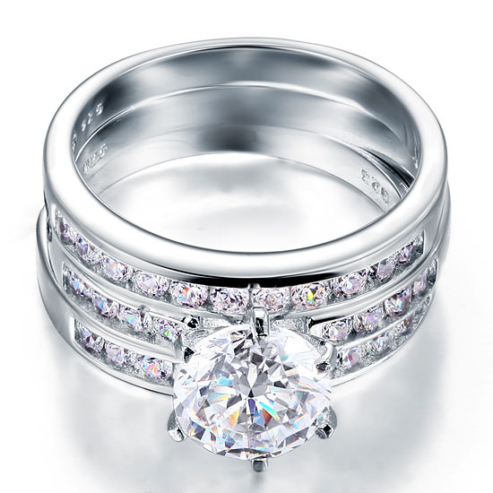 2 Ct Simulated Diamond 3-Pcs Wedding Ring Set - View 3 | SelinJewels