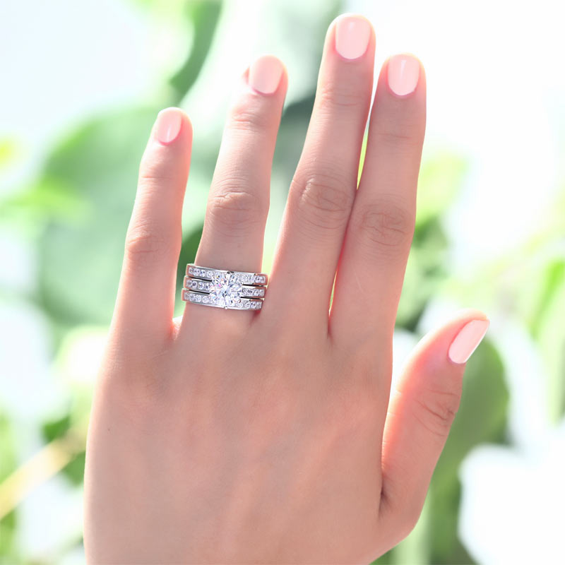 2 Ct Simulated Diamond 3-Pcs Wedding Ring Set - View 2 | SelinJewels