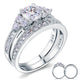 Vintage Style 1 Carat Simulated Diamond Solid Sterling 925 Silver 2-Pc Wedding Engagement Ring Set