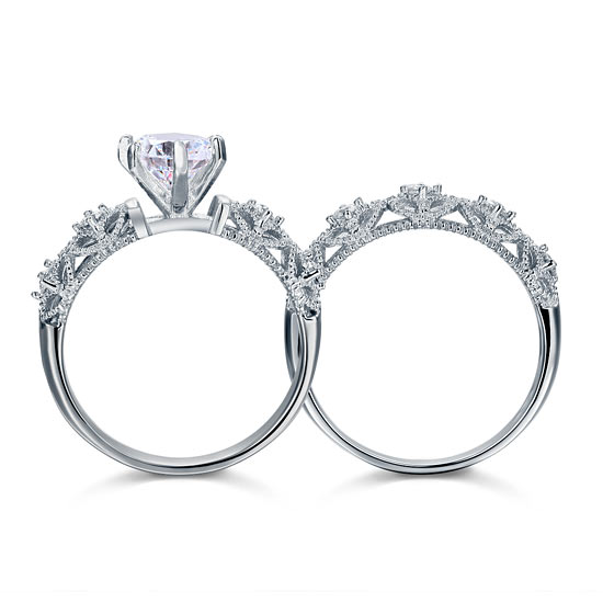Vintage Victorian Art Deco 1.25 Carat Simulated Diamond 2-Pcs Ring Set - View 4 | SelinJewels