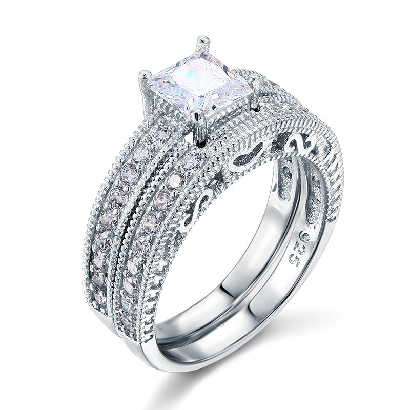 Vintage Victorian Art Deco 1 Carat Simulated Diamond 2-Pc Ring Set - View 5 | SelinJewels