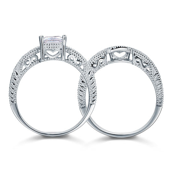Vintage Victorian Art Deco 1 Carat Simulated Diamond 2-Pc Ring Set - View 4 | SelinJewels