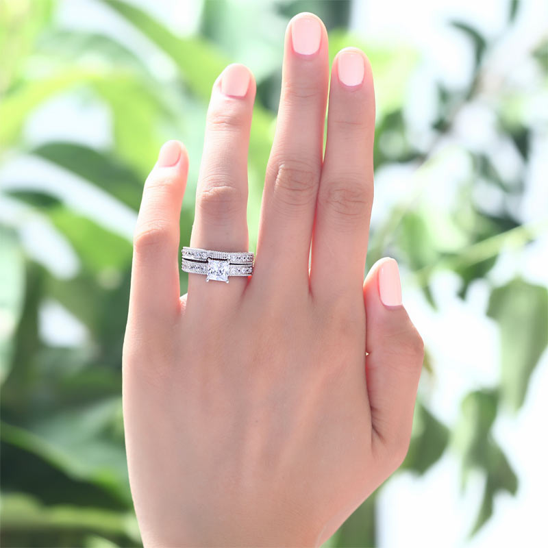 Vintage Victorian Art Deco 1 Carat Simulated Diamond 2-Pc Ring Set - View 2 | SelinJewels