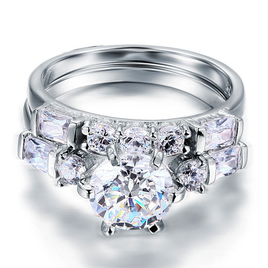 Vintage Style 2 Carat Simulated Diamond 2-Pc Ring Set - View 3 | SelinJewels