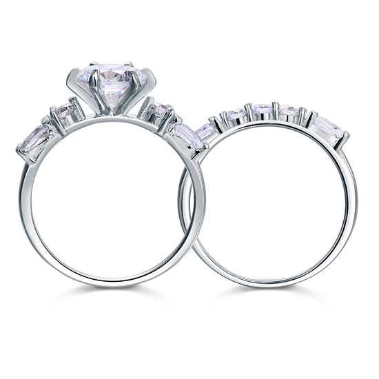 Vintage Style 2 Carat Simulated Diamond 2-Pc Ring Set - View 4 | SelinJewels