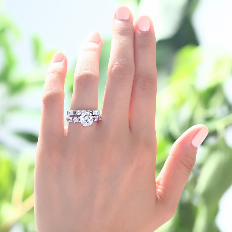 Vintage Style 2 Carat Simulated Diamond 2-Pc Ring Set - View 2 | SelinJewels