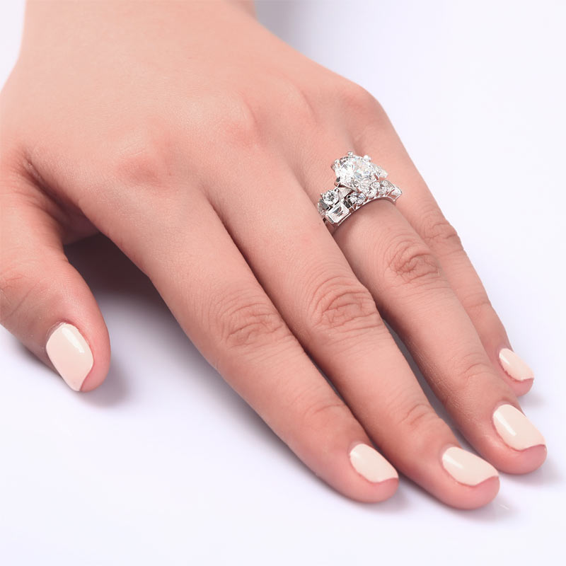 Vintage Style 2 Carat Simulated Diamond Solid Sterling 925 Silver 2-Pc Wedding Engagement Ring Set